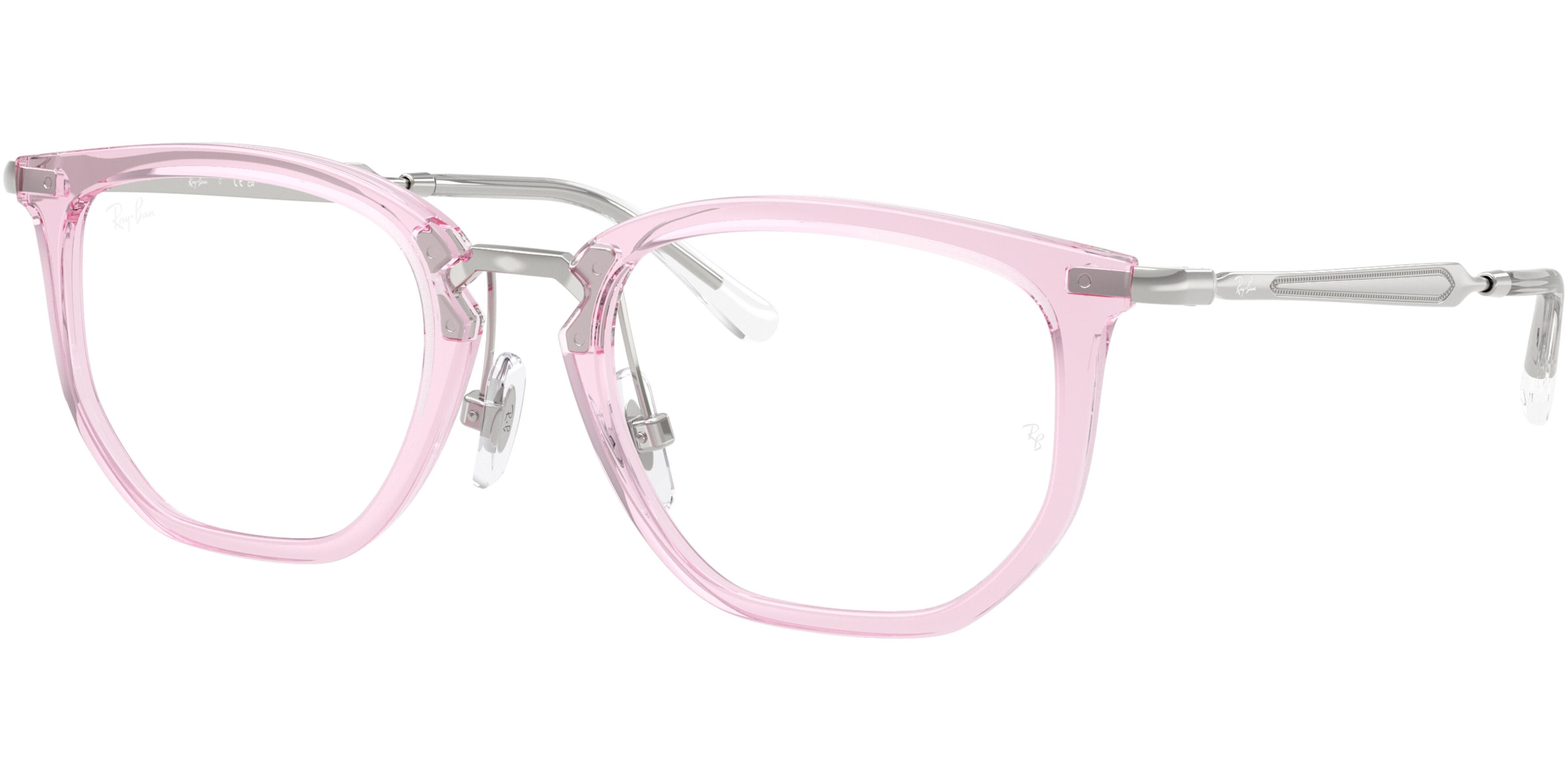 Dioptrické brýle Ray-Ban® model 9085V, barva obruby růžová stříbrná lesk, stranice stříbrná lesk, kód barevné varianty 7520. 