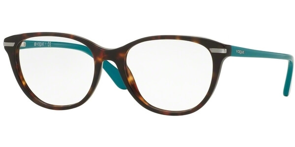 Dioptrické brýle Vogue model 2937, barva obruby hnědá lesk, stranice tyrkysová lesk, kód barevné varianty 2393. 