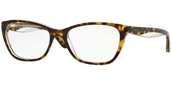 Dioptrické brýle Vogue model 2961, barva obruby hnědá čirá lesk, stranice hnědá čirá lesk, kód barevné varianty 1916. 