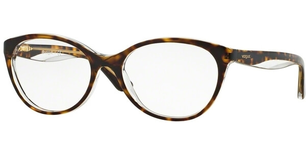 Dioptrické brýle Vogue model 2962, barva obruby hnědá čirá lesk, stranice hnědá čirá lesk, kód barevné varianty 1916. 