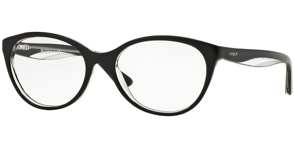Dioptrické brýle Vogue model 2962, barva obruby černá čirá lesk, stranice černá čirá lesk, kód barevné varianty W827. 