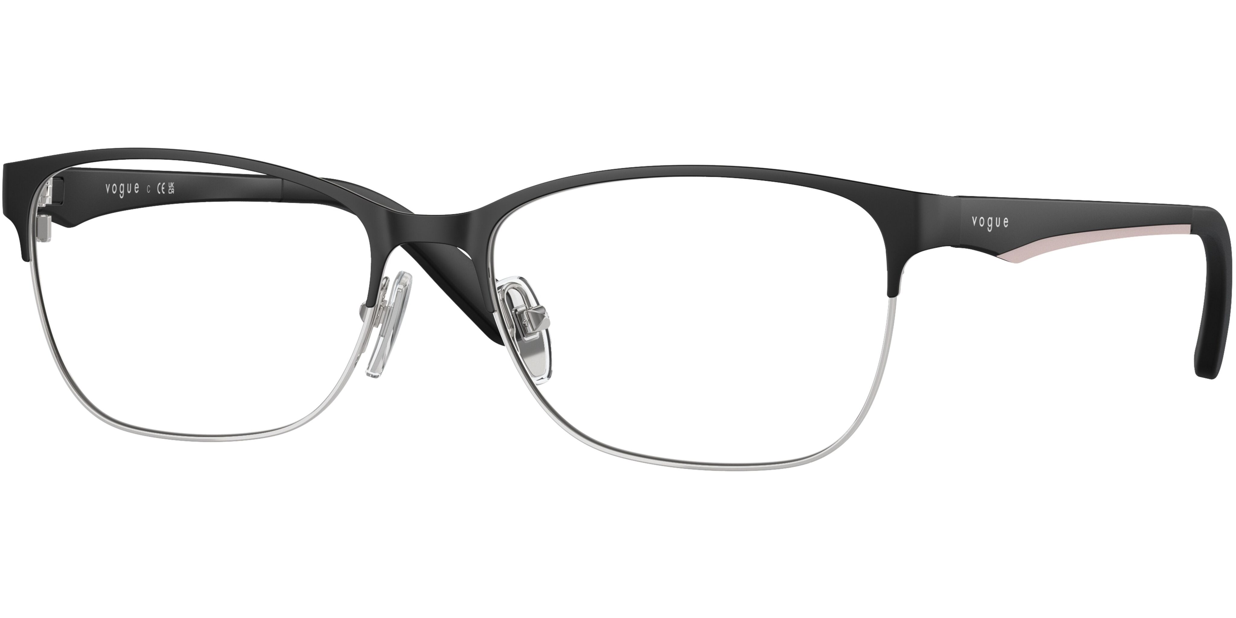 Dioptrické brýle Vogue model 3940, barva obruby černá stříbrná mat, stranice černá mat, kód barevné varianty 352S. 