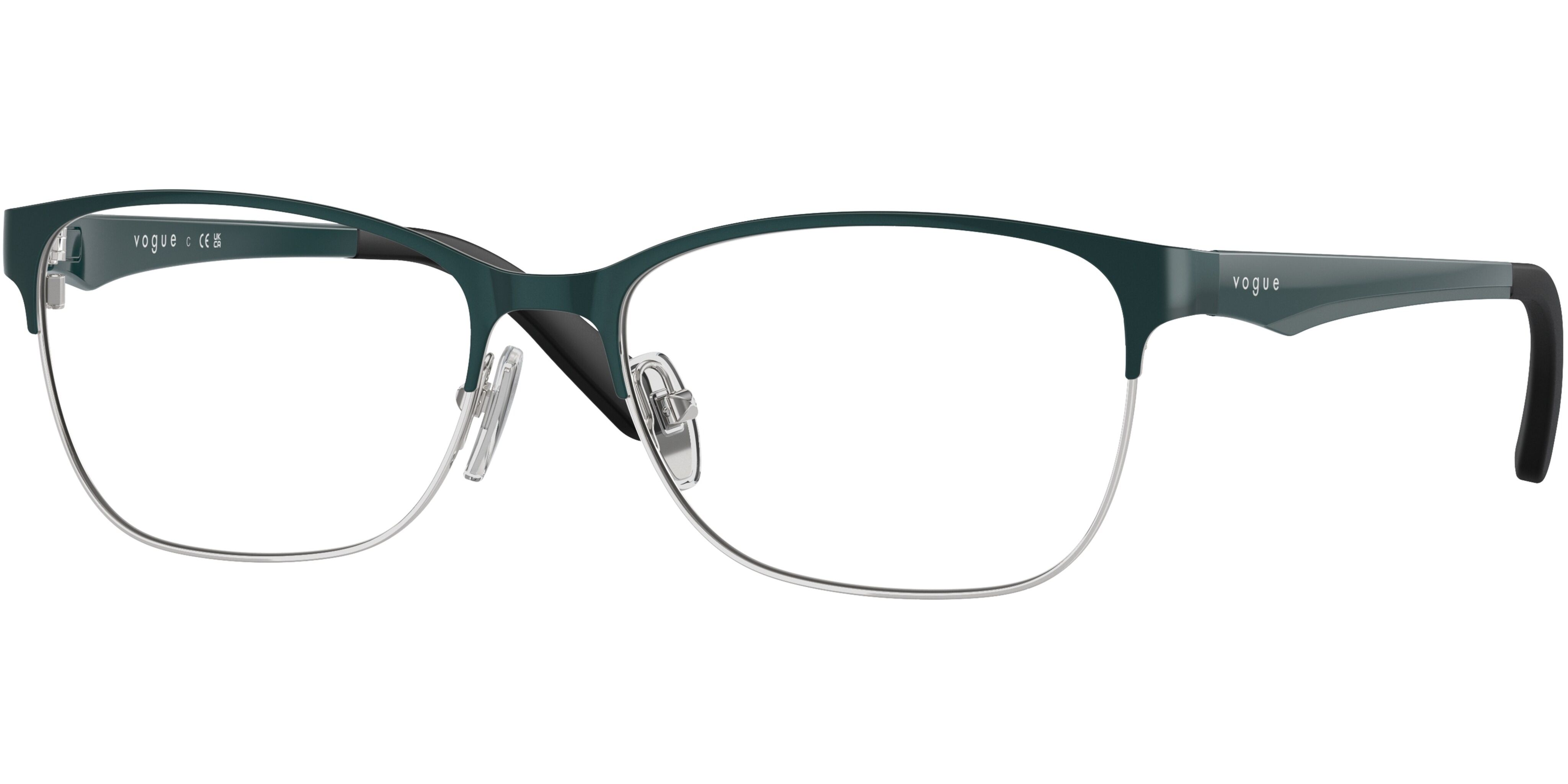 Dioptrické brýle Vogue model 3940, barva obruby zelená stříbrná lesk, stranice zelená lesk, kód barevné varianty 5068. 
