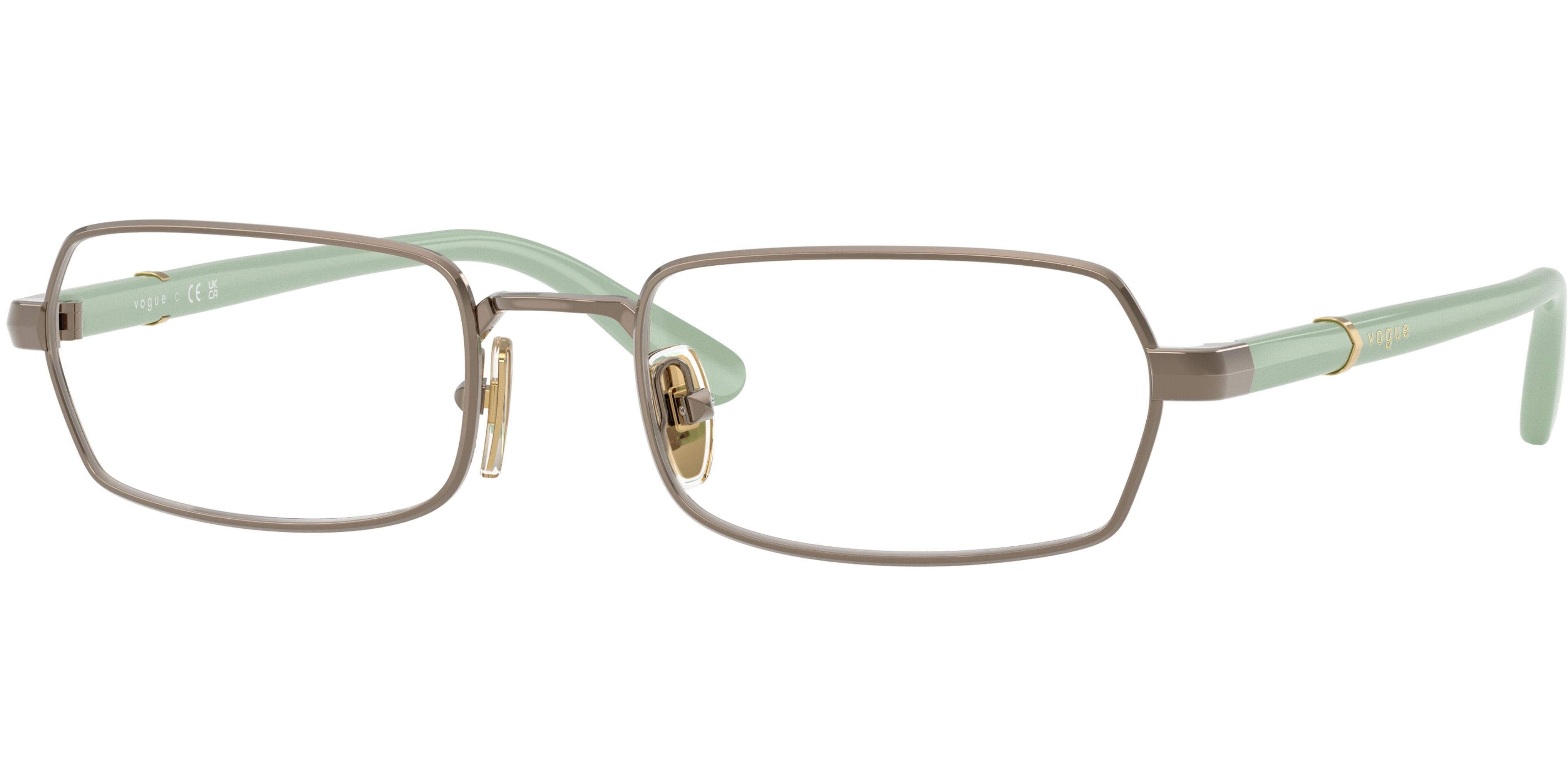 Dioptrické brýle Vogue model 4351, barva obruby hnědá lesk, stranice zelená lesk, kód barevné varianty 5138. 