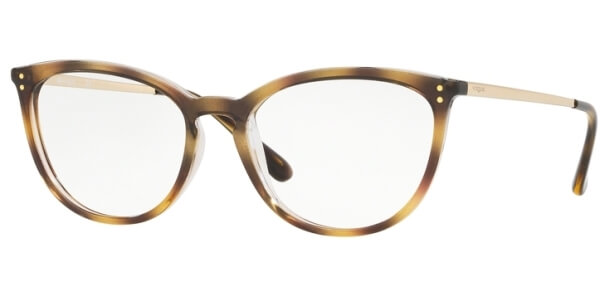 Dioptrické brýle Vogue model 5276, barva obruby hnědá čirá lesk, stranice zlatá lesk, kód barevné varianty 1916. 