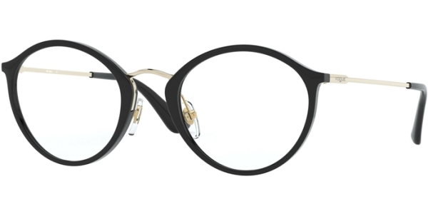 Dioptrické brýle Vogue model 5286, barva obruby černá zlatá lesk, stranice zlatá lesk, kód barevné varianty W44. 
