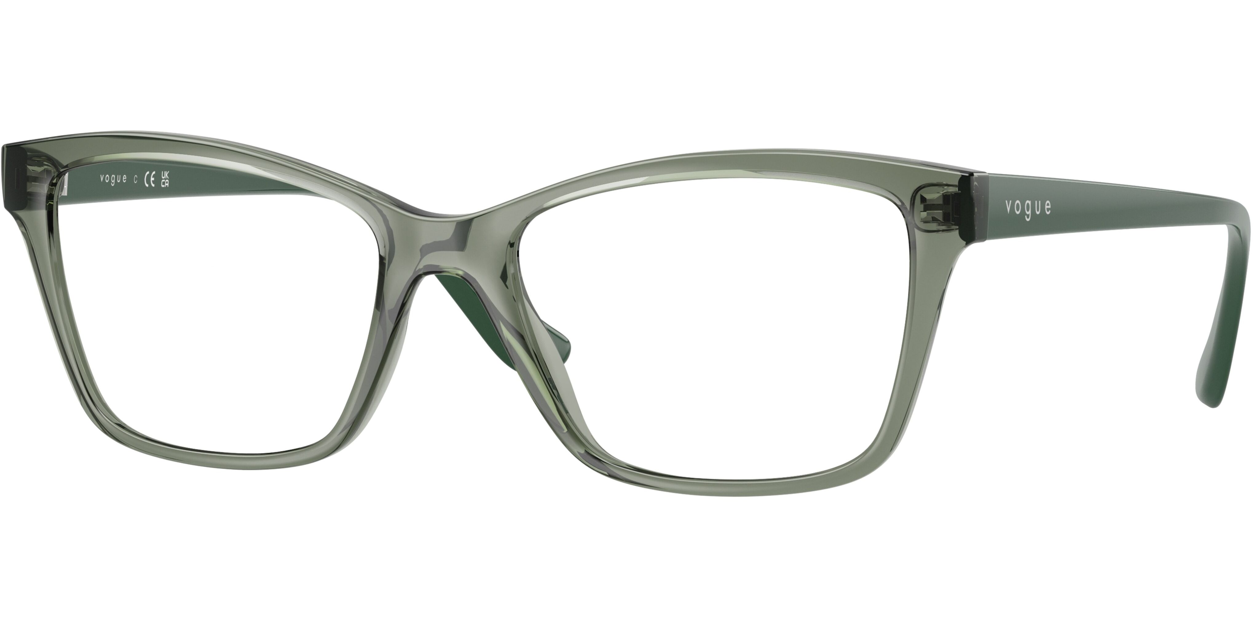 Dioptrické brýle Vogue model 5420, barva obruby zelená čirá lesk, stranice zelená lesk, kód barevné varianty 3086. 