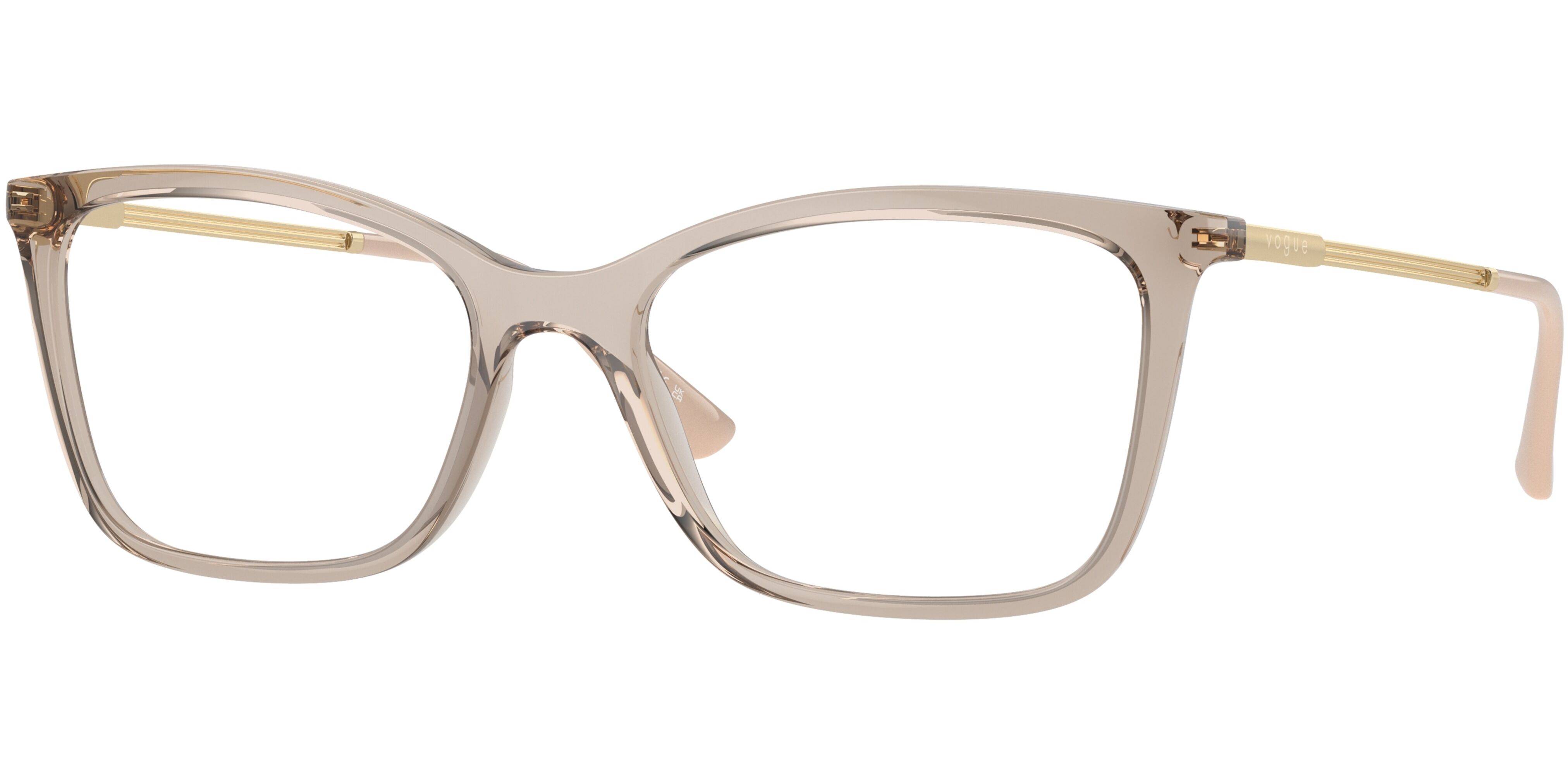Dioptrické brýle Vogue model 5563, barva obruby béžová čirá lesk, stranice zlatá lesk, kód barevné varianty 2990. 