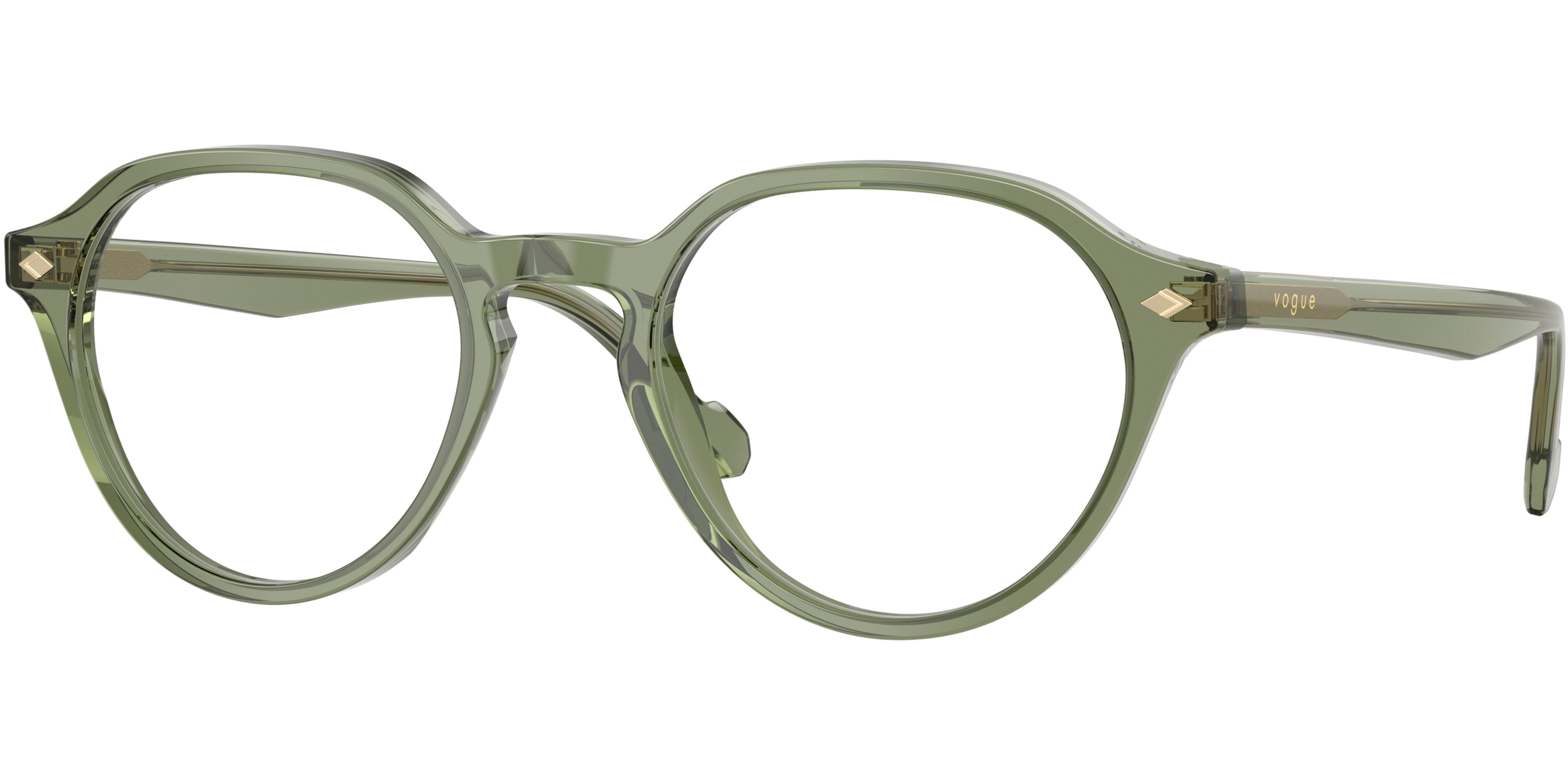 Dioptrické brýle Vogue model 5598, barva obruby zelená čirá lesk, stranice zelená čirá lesk, kód barevné varianty 3187. 