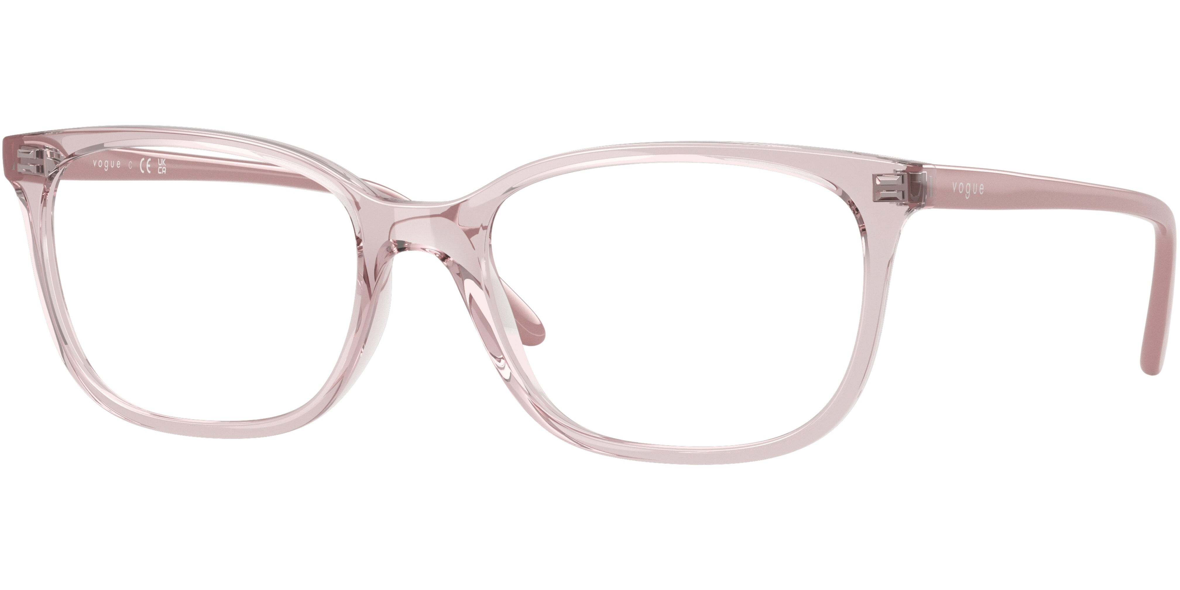 Dioptrické brýle Vogue model 5621, barva obruby růžová čirá lesk, stranice růžová lesk, kód barevné varianty 2942. 