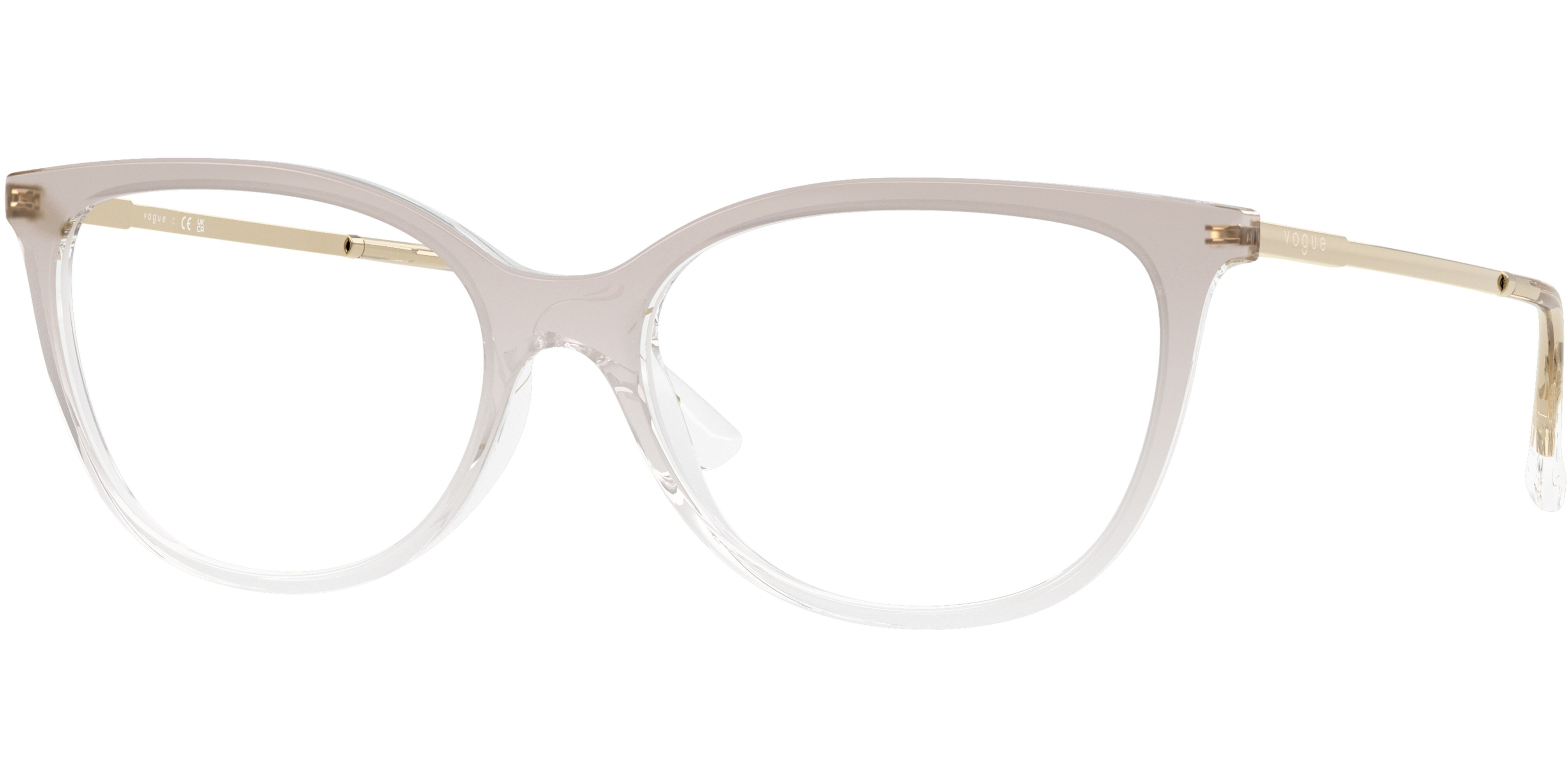 Dioptrické brýle Vogue model 5673, barva obruby béžová čirá lesk, stranice zlatá lesk, kód barevné varianty 2736. 