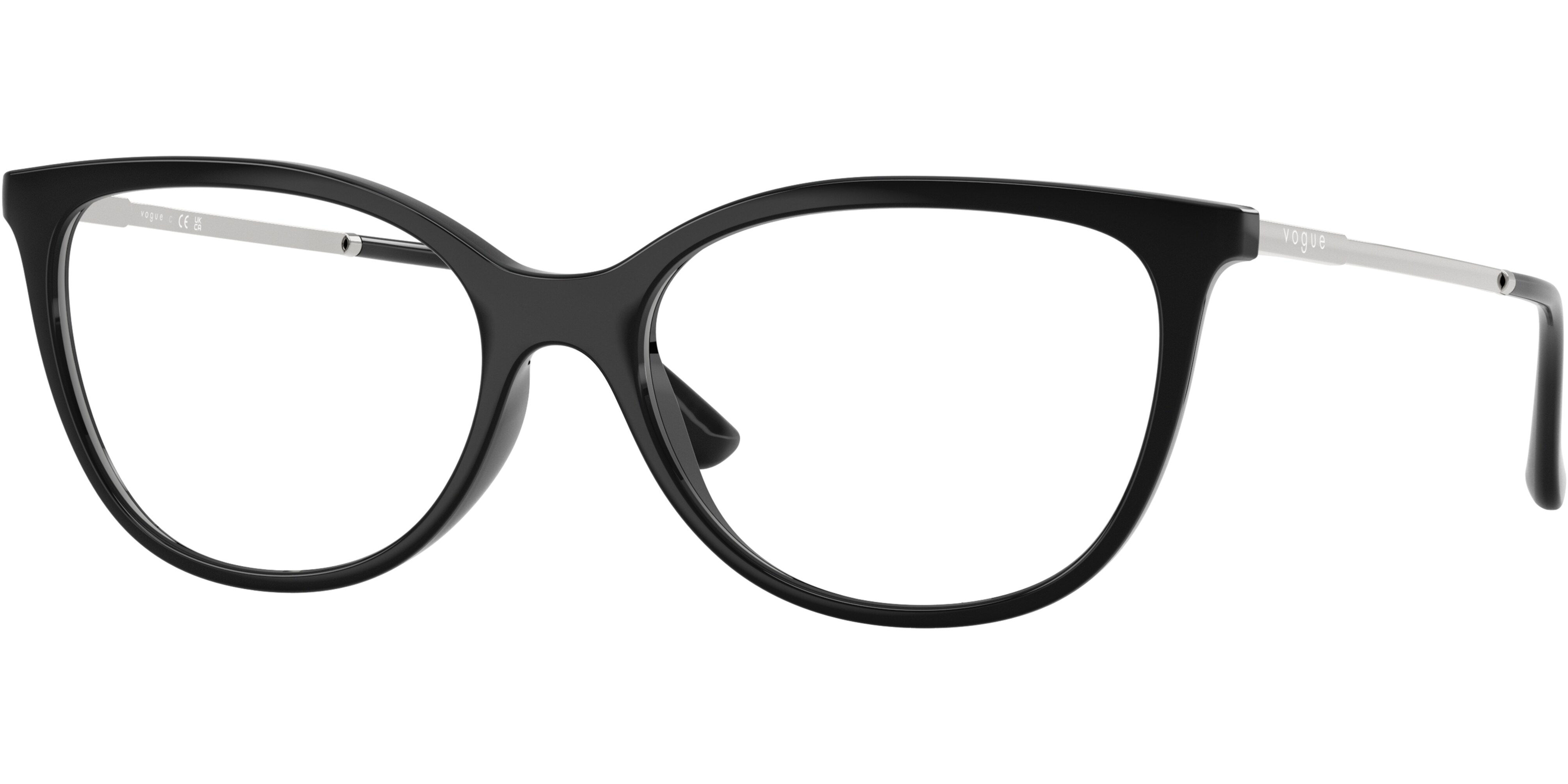 Dioptrické brýle Vogue model 5673, barva obruby černá lesk, stranice stříbrná lesk, kód barevné varianty W44. 