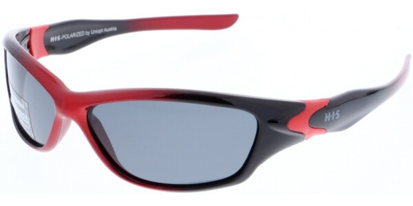 Sluneční brýle HIS model 00109, barva obruby černá lesk červená, čočka šedá polarizovaná, kód barevné varianty 2. 