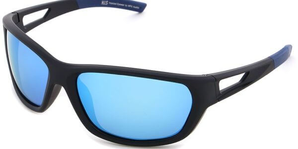 Sluneční brýle HIS model 27102, barva obruby černá mat modrá, čočka modrá zrcadlo polarizovaná, kód barevné varianty 1. 
