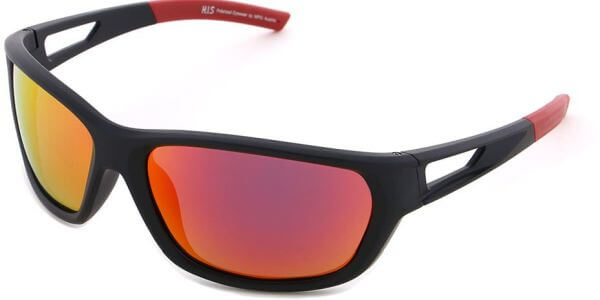 Sluneční brýle HIS model 27102, barva obruby černá mat červená, čočka červená zrcadlo polarizovaná, kód barevné varianty 2. 
