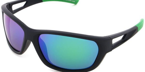 Sluneční brýle HIS model 27102, barva obruby černá mat zelená, čočka zelená zrcadlo polarizovaná, kód barevné varianty 3. 
