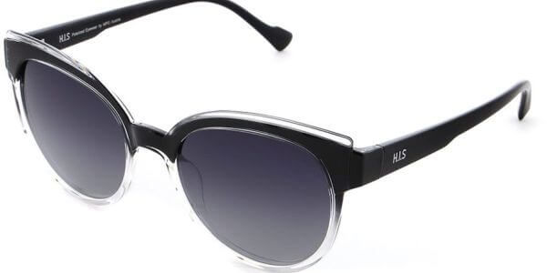 Sluneční brýle HIS model 28112, barva obruby černá lesk čirá, čočka šedá gradál polarizovaná, kód barevné varianty 3. 