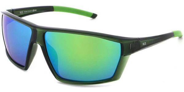 Sluneční brýle HIS model 37104, barva obruby zelená lesk čirá, čočka zelená zrcadlo polarizovaná, kód barevné varianty 3. 