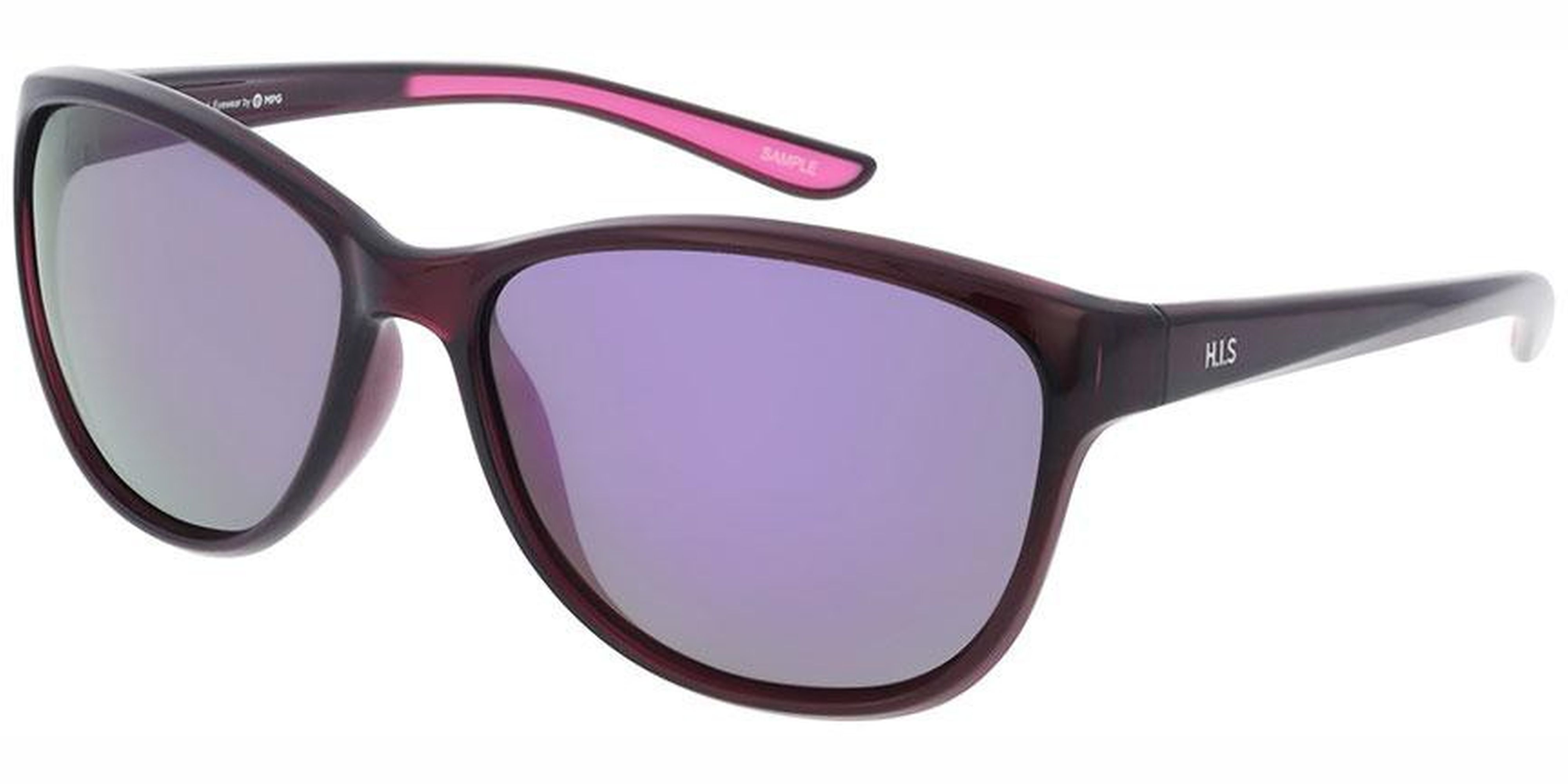 Sluneční brýle HIS model 57101S, barva obruby fialová mat růžová, čočka fialová zrcadlo polarizovaná, kód barevné varianty 3. 