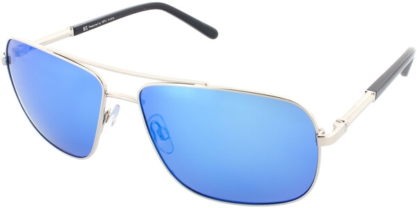 Sluneční brýle HIS model 64102, barva obruby stříbrná mat černá, čočka modrá zrcadlo polarizovaná, kód barevné varianty 3. 