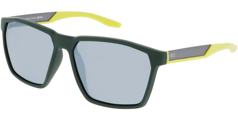 Sluneční brýle HIS model MPG Austria, barva obruby zelená mat, čočka stříbrná zrcadlo polarizovaná, kód barevné varianty 3. 