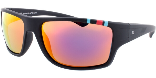 Sluneční brýle HIS model 77103, barva obruby černá mat modrá červená, čočka červená zrcadlo polarizovaná, kód barevné varianty 1. 