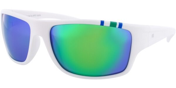 Sluneční brýle HIS model 77103, barva obruby bílá mat modrá zelená, čočka zelená zrcadlo polarizovaná, kód barevné varianty 2. 