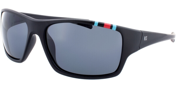 Sluneční brýle HIS model 77104, barva obruby černá mat modrá červená, čočka šedá polarizovaná, kód barevné varianty 1. 