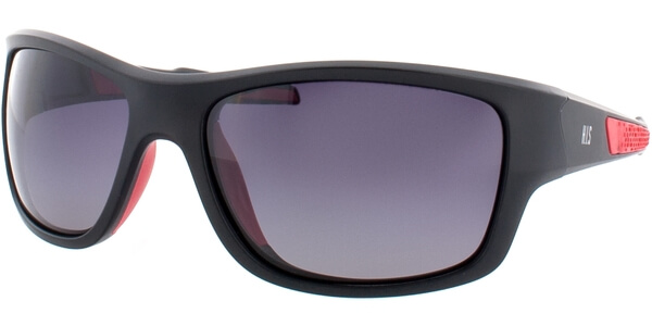 Sluneční brýle HIS model 77106, barva obruby černá mat červená, čočka šedá gradál polarizovaná, kód barevné varianty 1. 