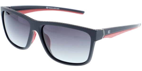 Sluneční brýle HIS model 87102, barva obruby černá mat červená, čočka šedá gradál polarizovaná, kód barevné varianty 1. 