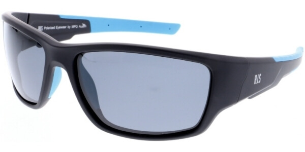 Sluneční brýle HIS model 97104, barva obruby černá mat modrá, čočka šedá polarizovaná, kód barevné varianty 1. 