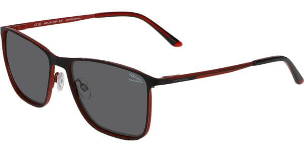 Sluneční brýle Jaguar model 37506, barva obruby černá mat červená, čočka šedá polarizovaná, kód barevné varianty 6100. 