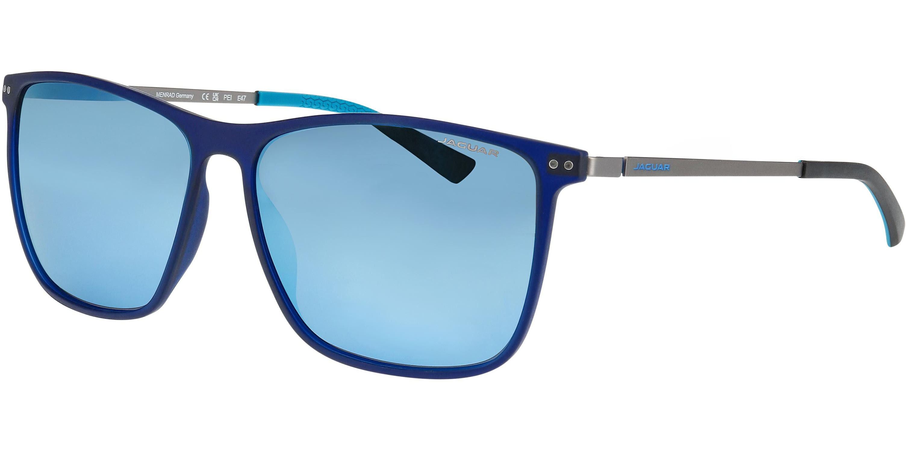 Sluneční brýle Jaguar model Menrad, barva obruby modrá mat, čočka modrá zrcadlo, kód barevné varianty 3100. 