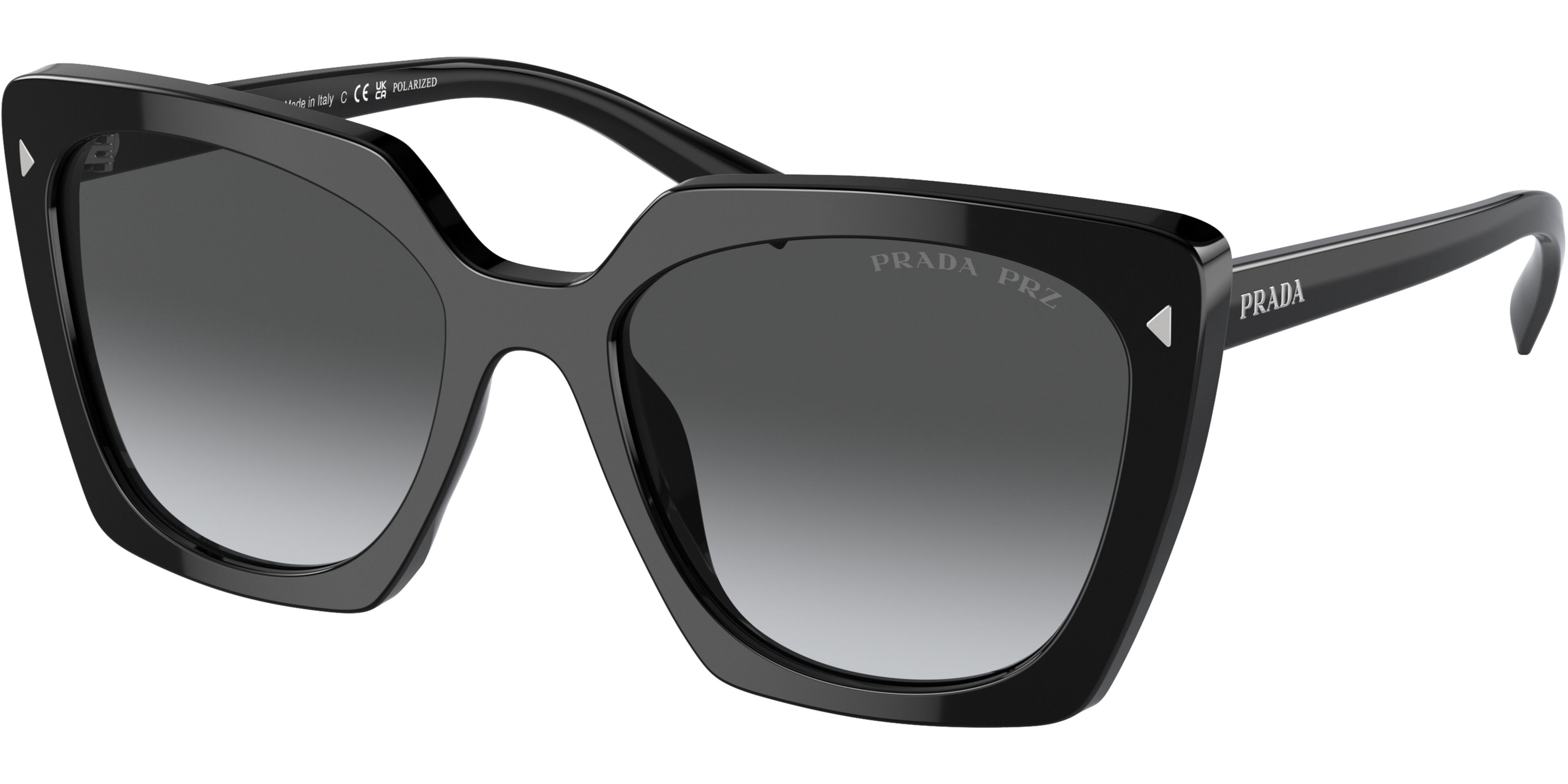 Sluneční brýle Prada model 23ZS, barva obruby černá lesk, čočka šedá gradál polarizovaná, kód barevné varianty 1AB5W1. 