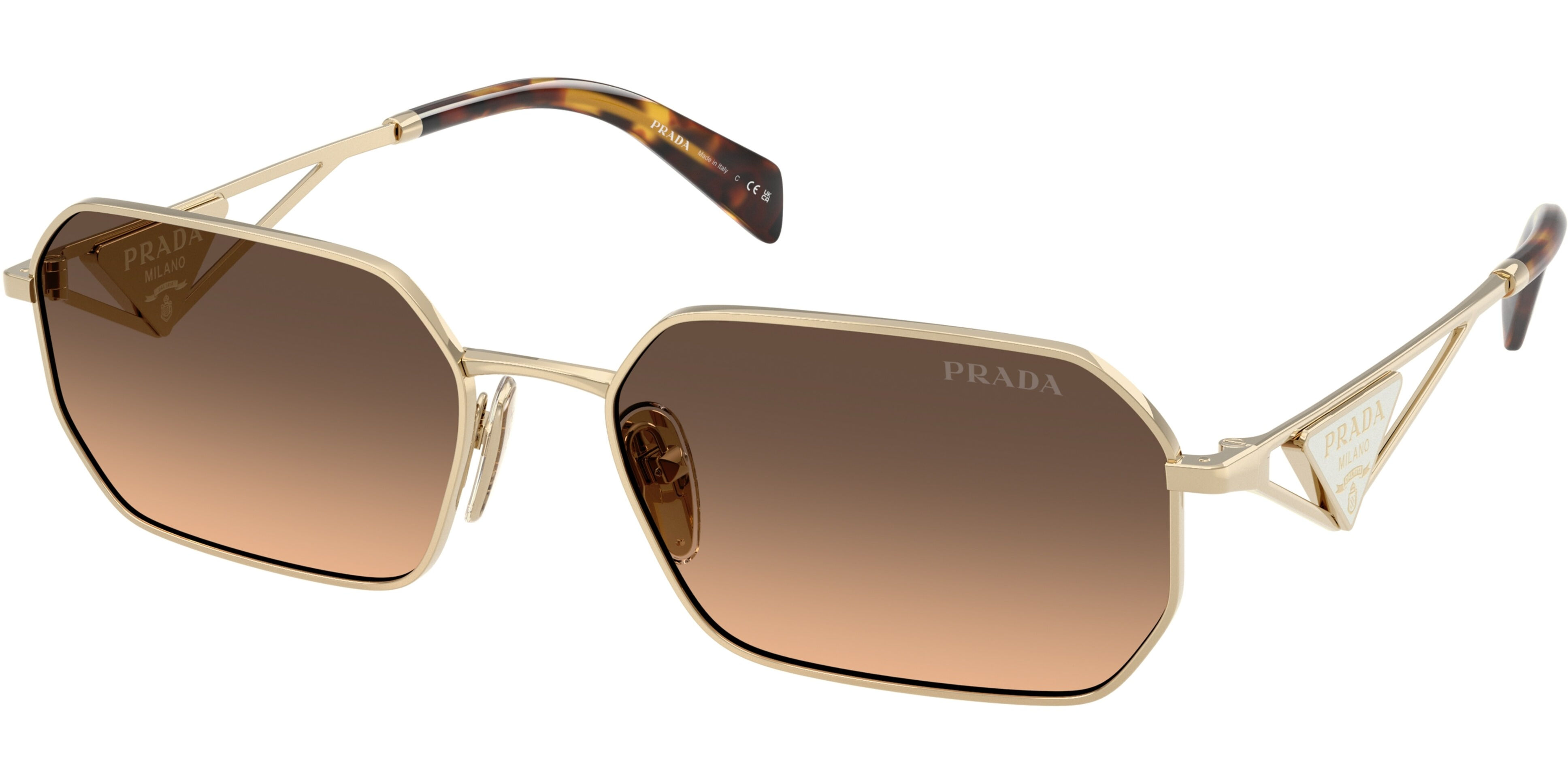 Sluneční brýle Prada model A51S, barva obruby zlatá lesk černá, čočka šedá, kód barevné varianty ZVN50C. 