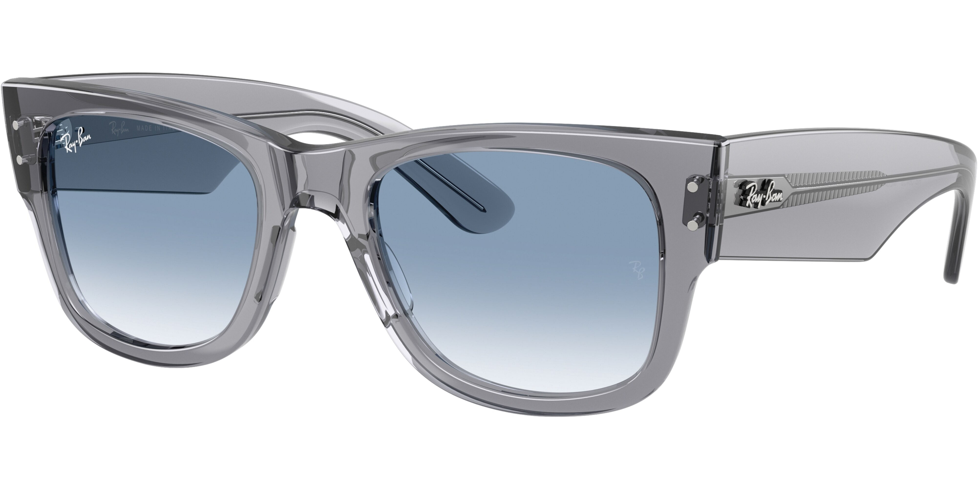 Sluneční brýle Ray-Ban® model 0840S, barva obruby šedá lesk čirá, čočka modrá gradál, kód barevné varianty 68463F. 