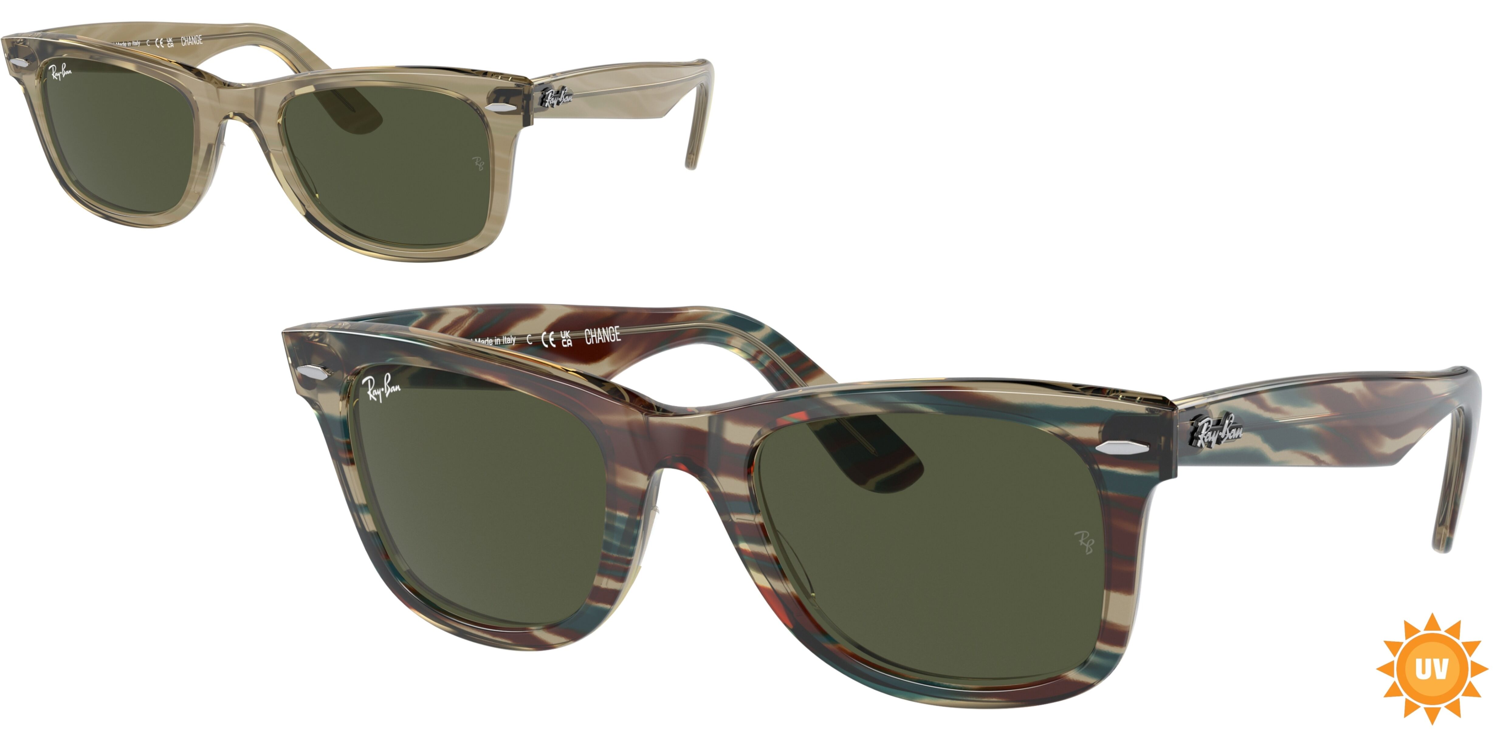 Sluneční brýle Ray-Ban® model 2140, barva obruby šedá lesk zelená, čočka zelená, kód barevné varianty 138731. 