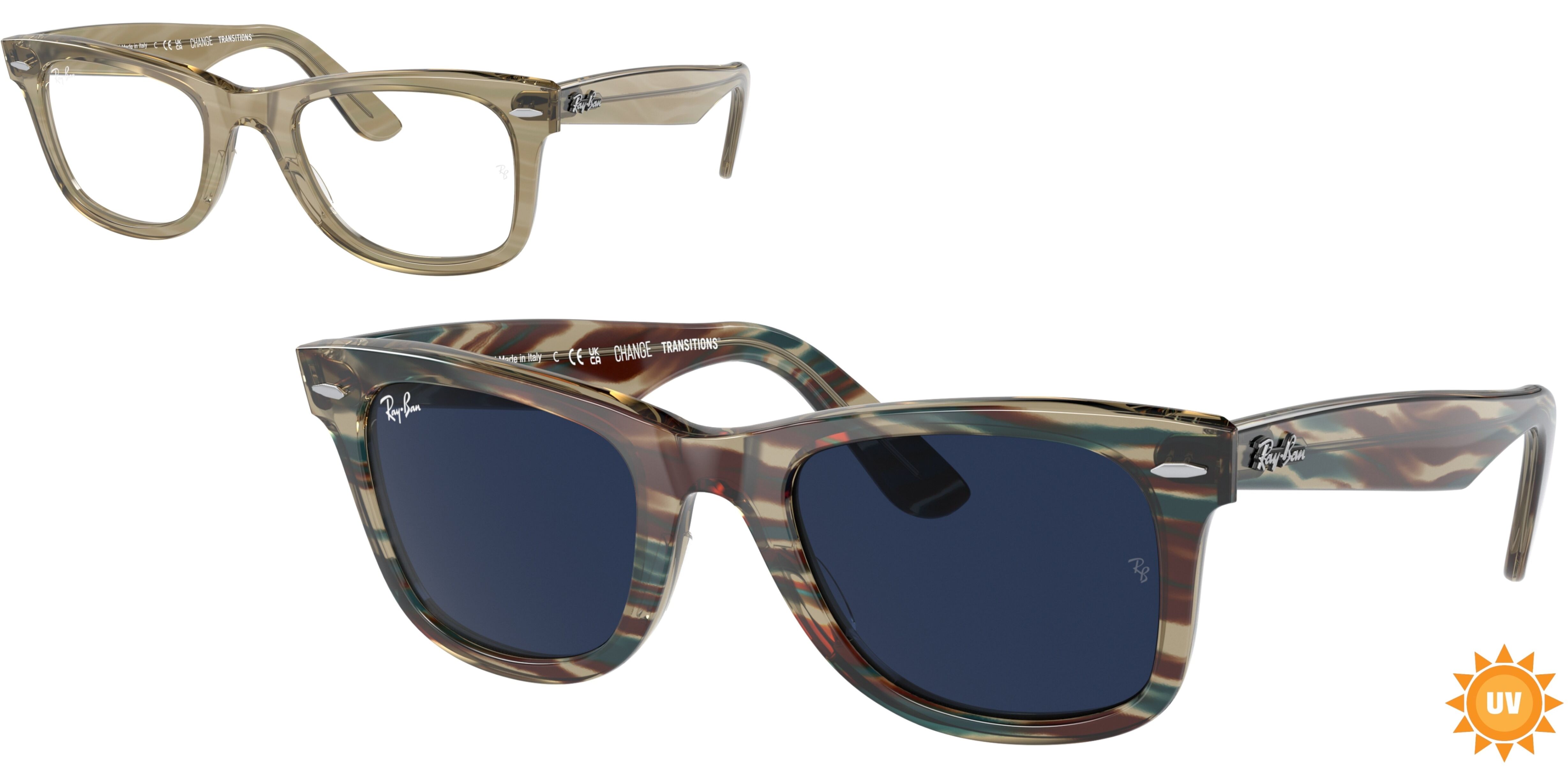 Sluneční brýle Ray-Ban® model 2140, barva obruby šedá lesk zelená, čočka modrá polarizovaná, kód barevné varianty 1387GG. 