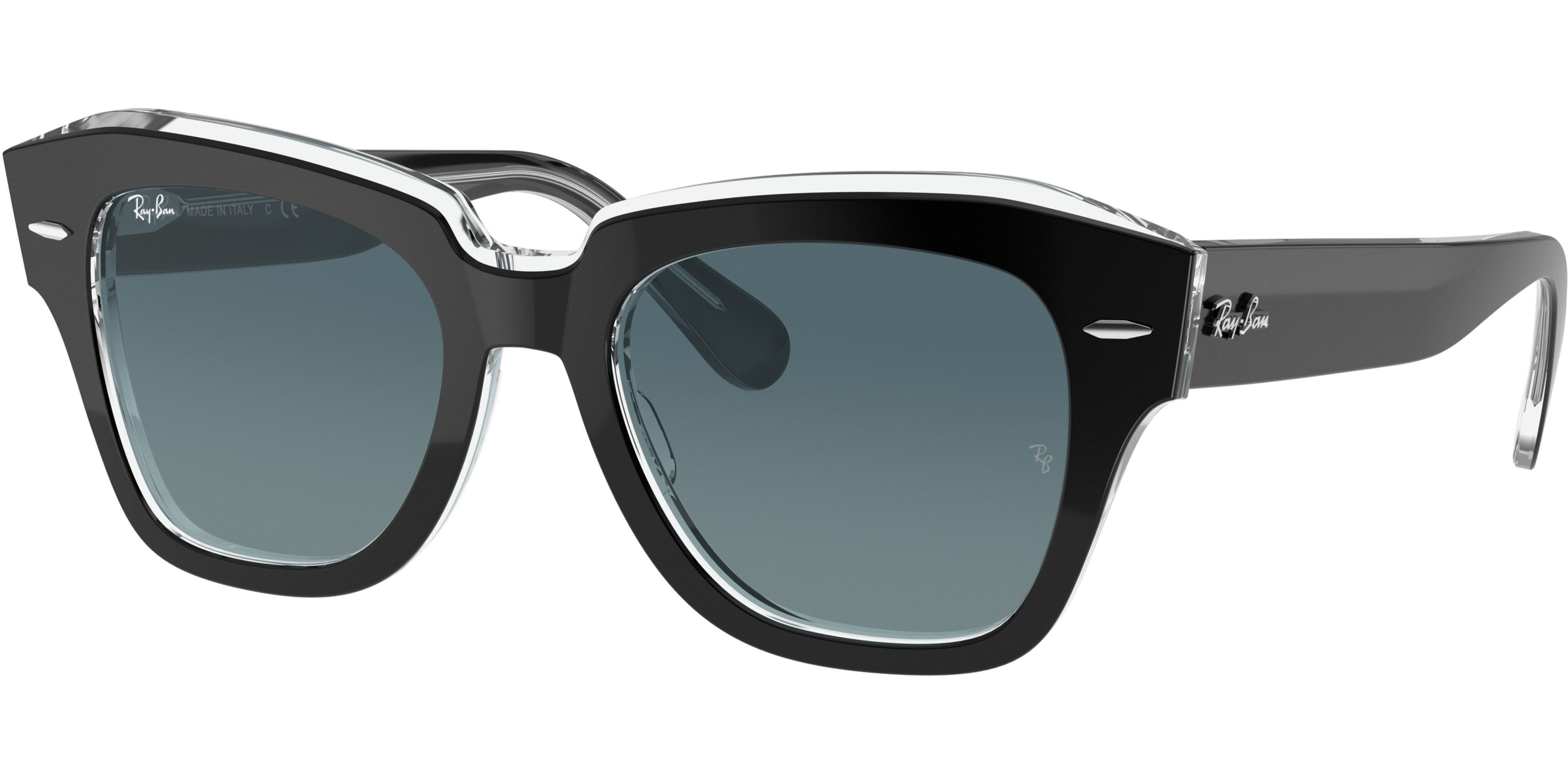 Sluneční brýle Ray-Ban® model 2186, barva obruby černá lesk čirá, čočka modrá, kód barevné varianty 12943M. 