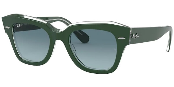 Sluneční brýle Ray-Ban® model 2186, barva obruby zelená lesk čirá, čočka šedá gradál, kód barevné varianty 12953M. 