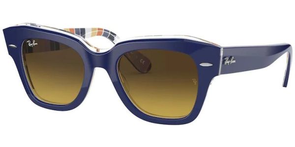 Sluneční brýle Ray-Ban® model 2186, barva obruby modrá lesk oranžová, čočka hnědá gradál, kód barevné varianty 132085. 