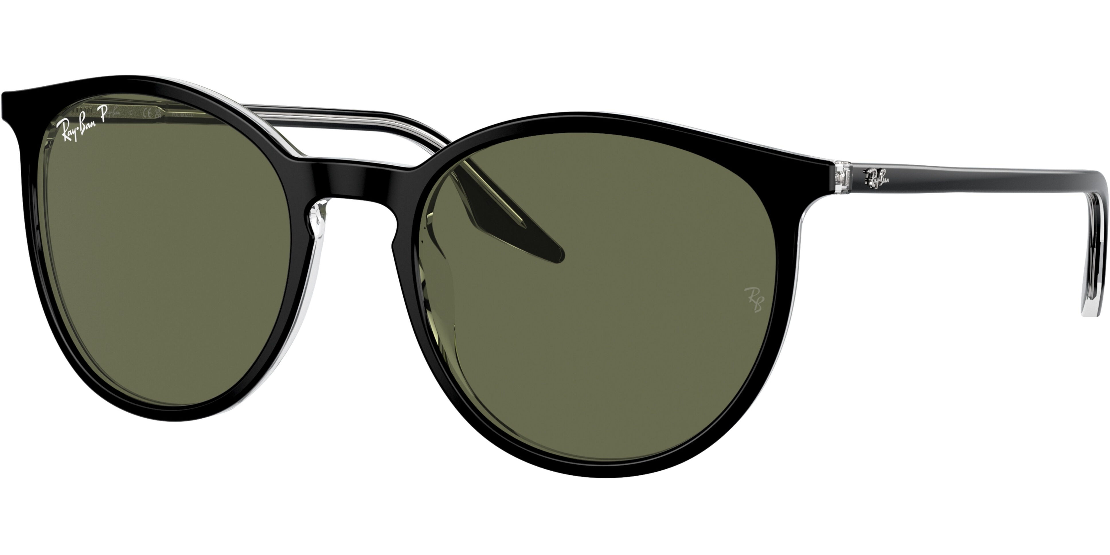 Sluneční brýle Ray-Ban® model 2204, barva obruby černá lesk čirá, čočka zelená polarizovaná, kód barevné varianty 91958. 