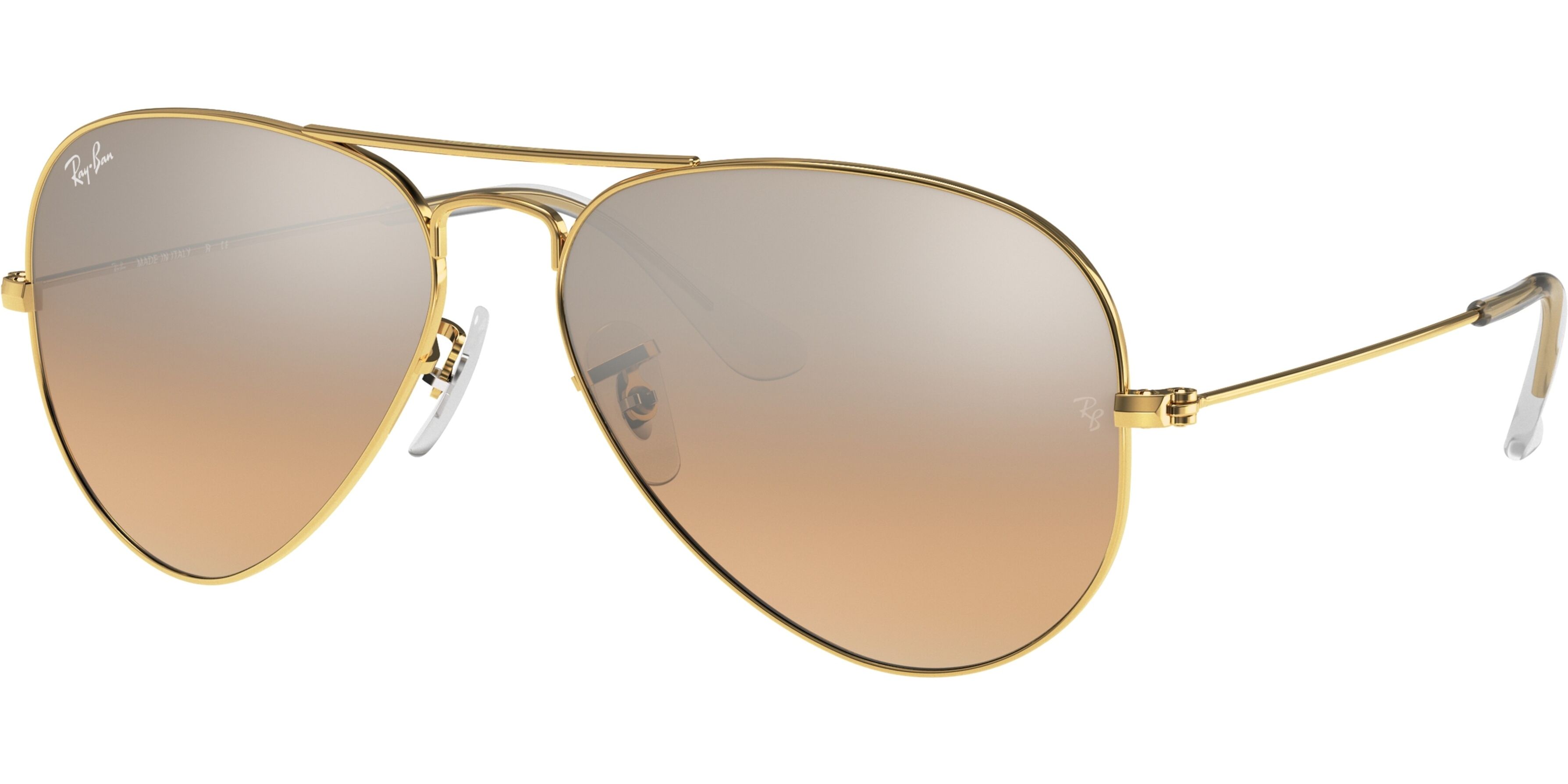 Sluneční brýle Ray-Ban® model 3025, barva obruby gold lesk zlatá, čočka stříbrná zrcadlo polarizovaná, kód barevné varianty 0013E. 