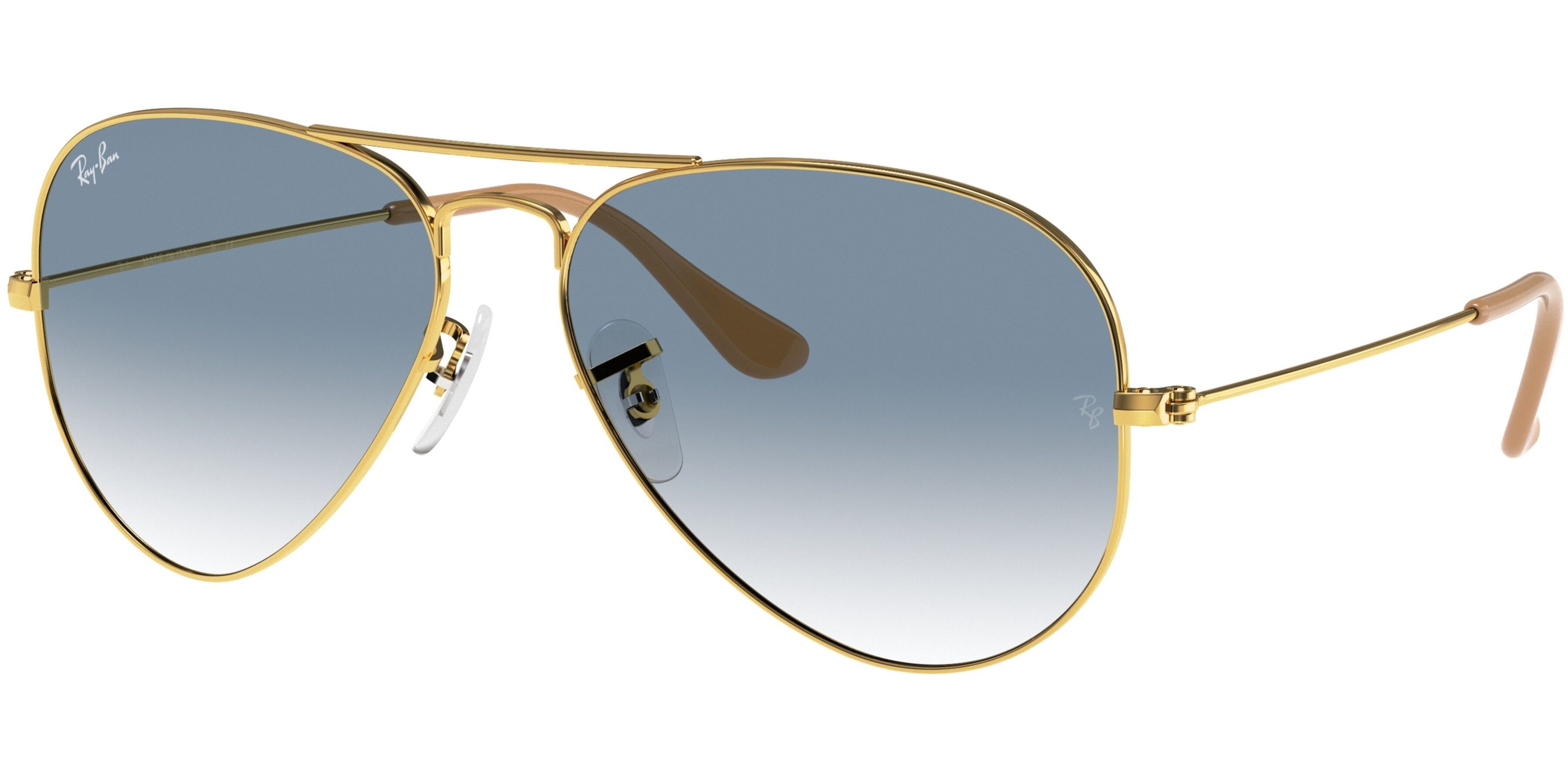 Sluneční brýle Ray-Ban® model 3025, barva obruby zlatá lesk, čočka modrá gradál, kód barevné varianty 0013F. 