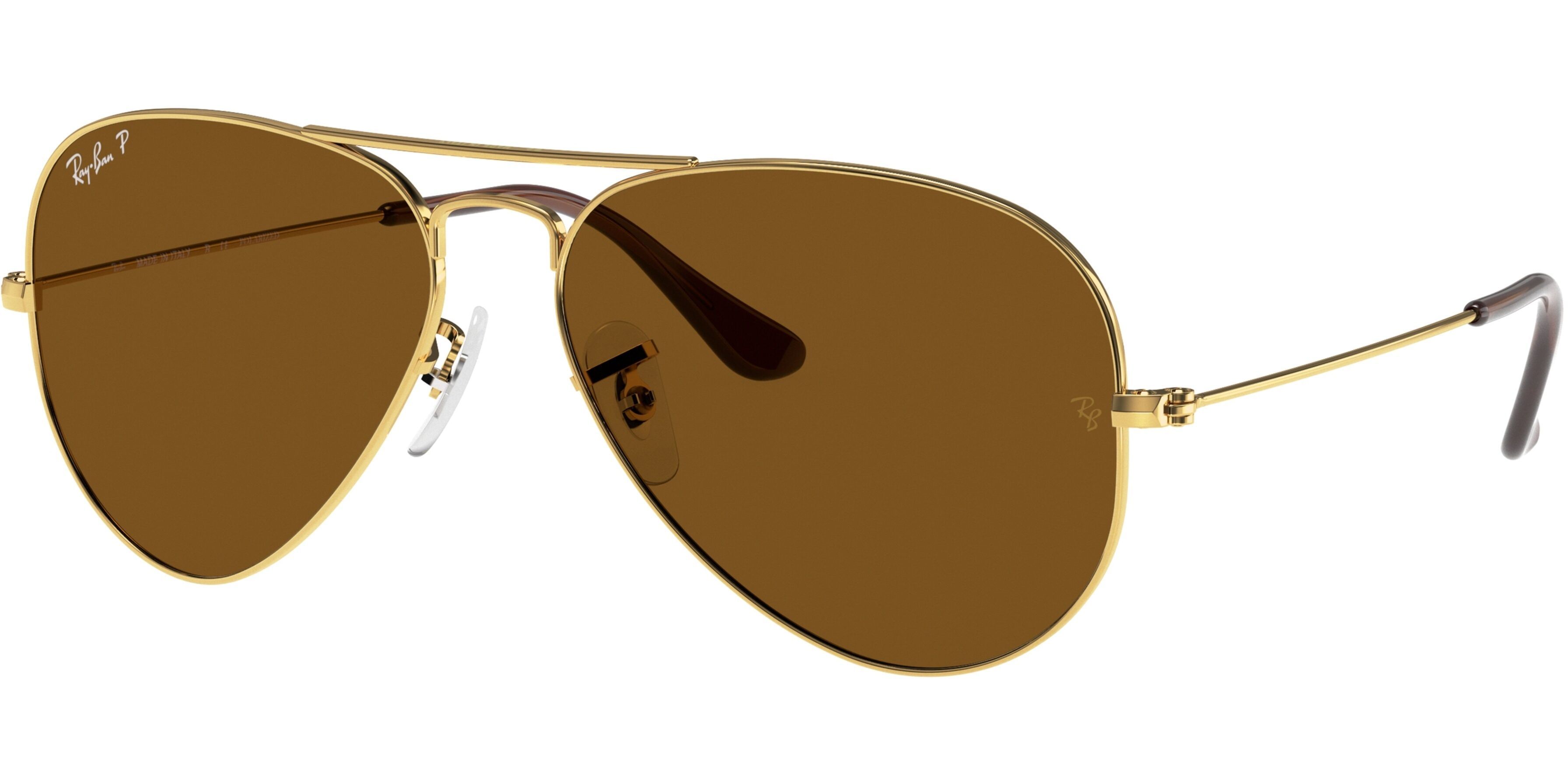 Sluneční brýle Ray-Ban® model 3025, barva obruby zlatá lesk, čočka hnědá polarizovaná, kód barevné varianty 00157. 