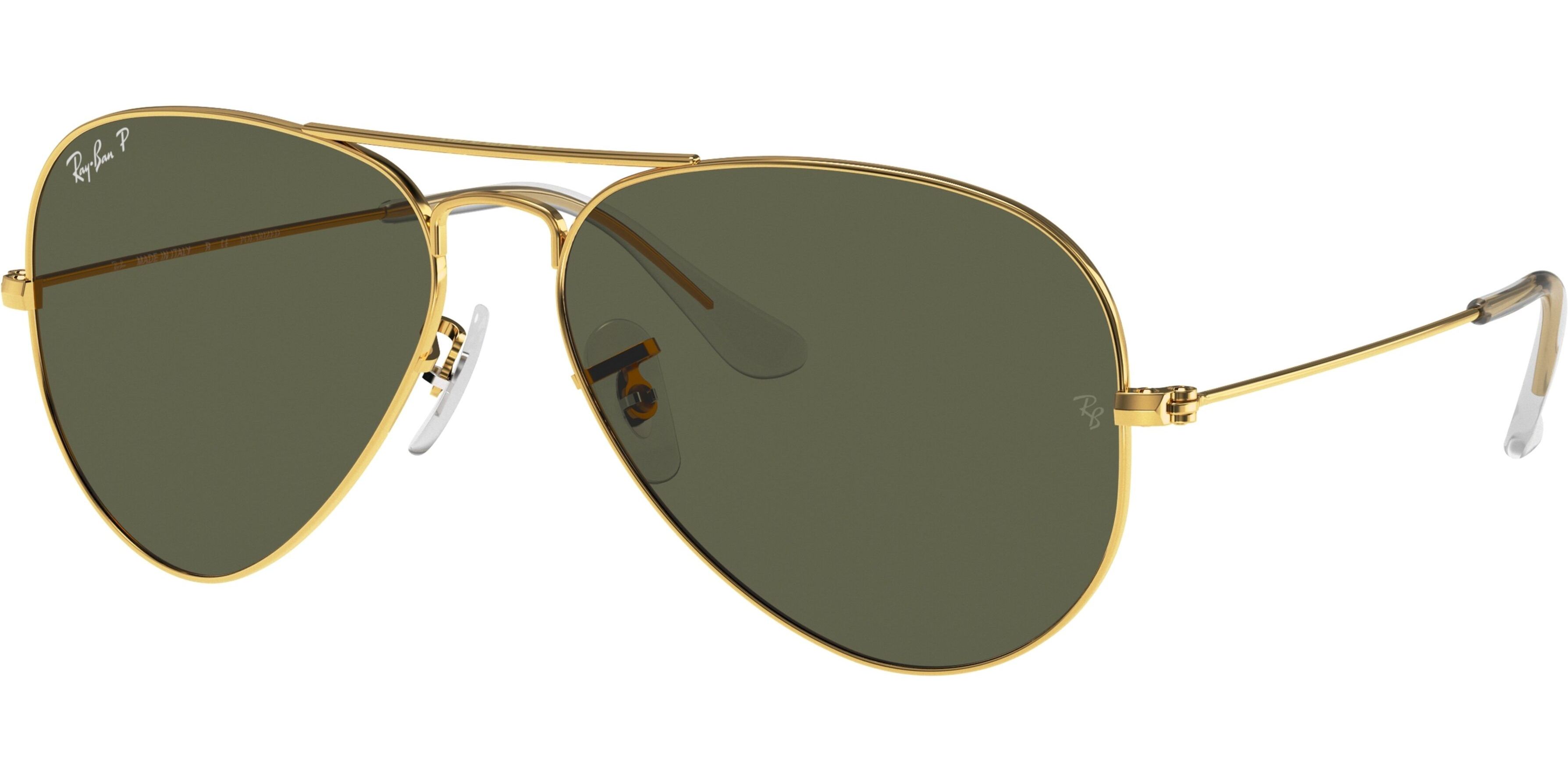 Sluneční brýle Ray-Ban® model 3025, barva obruby zlatá lesk, čočka zelená polarizovaná, kód barevné varianty 00158. 