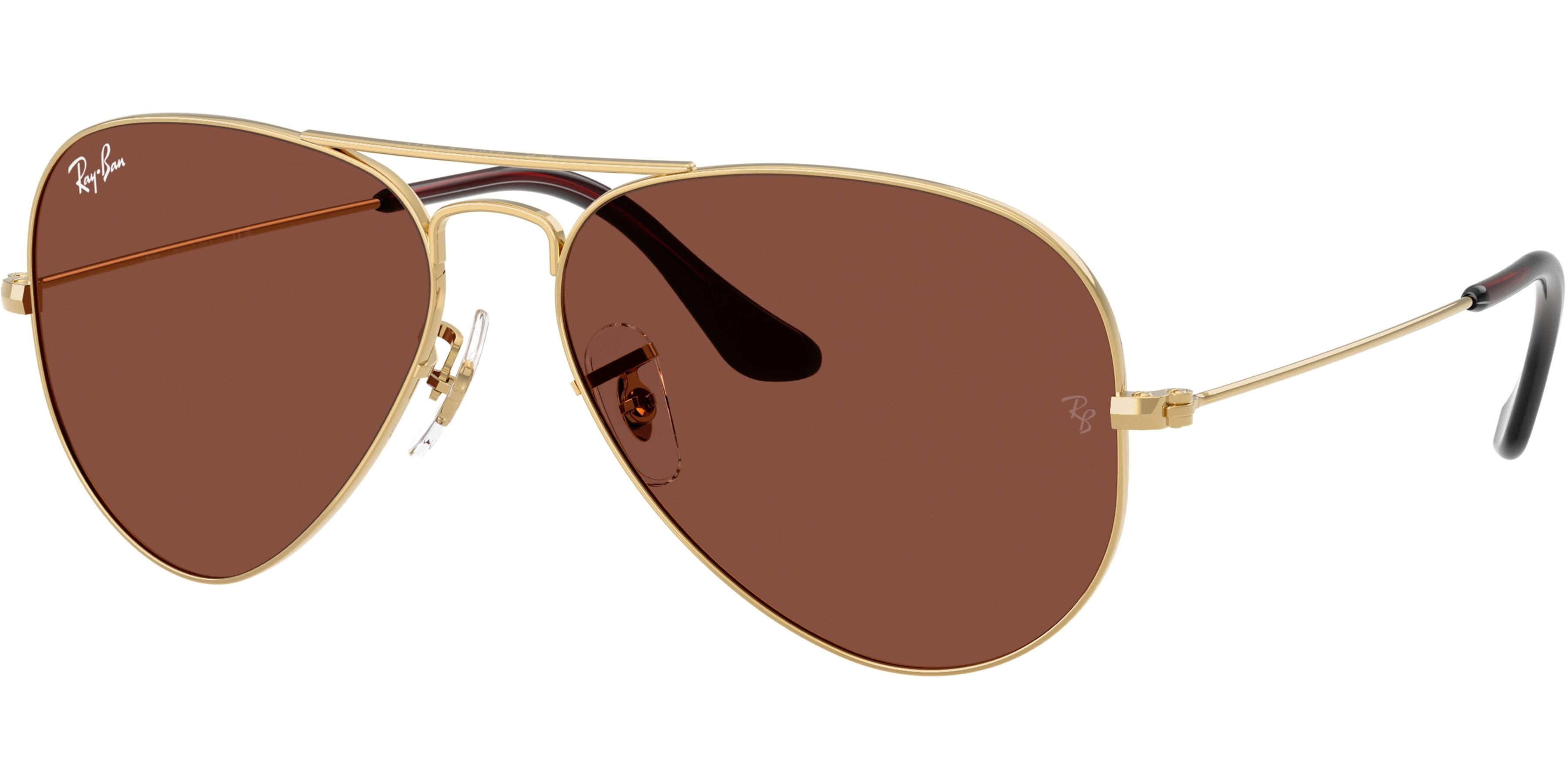 Sluneční brýle Ray-Ban® model 3025, barva obruby zlatá lesk, čočka červená polarizovaná, kód barevné varianty 001C5. 