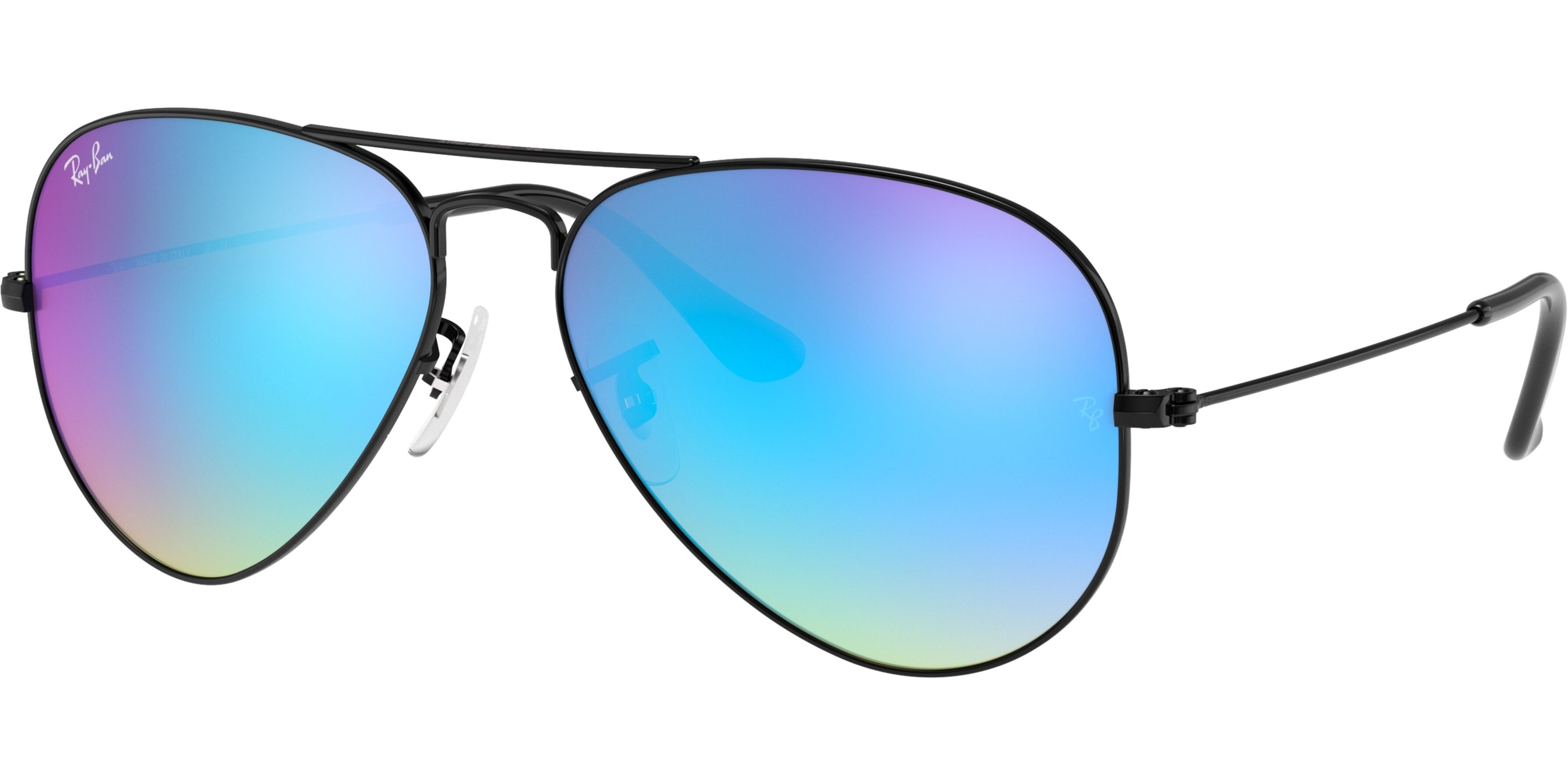 Sluneční brýle Ray-Ban® model 3025, barva obruby černá lesk, čočka modrá zrcadlo gradál, kód barevné varianty 0024O. 