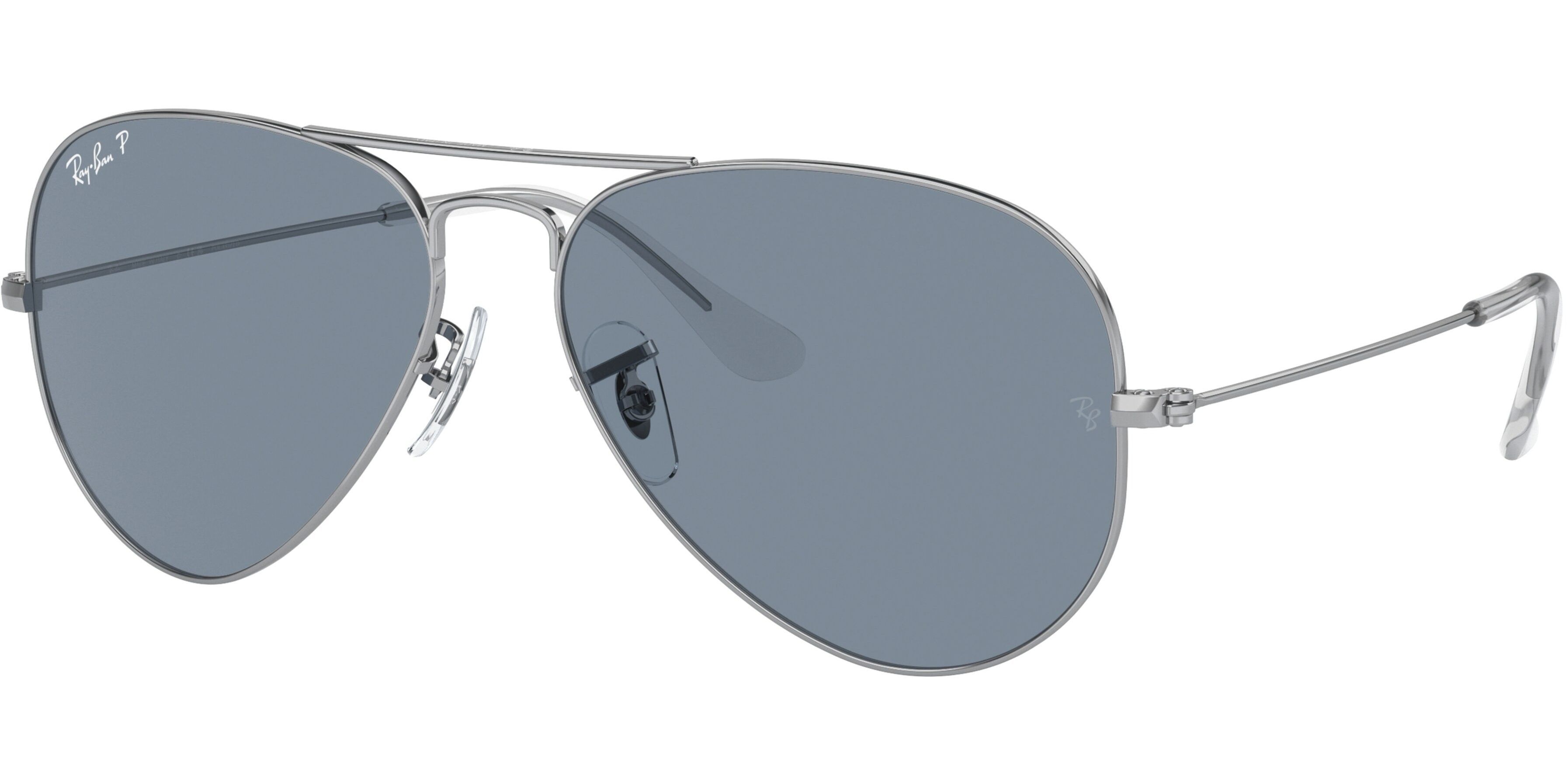 Sluneční brýle Ray-Ban® model 3025, barva obruby stříbrná lesk, čočka modrá polarizovaná, kód barevné varianty 00302. 