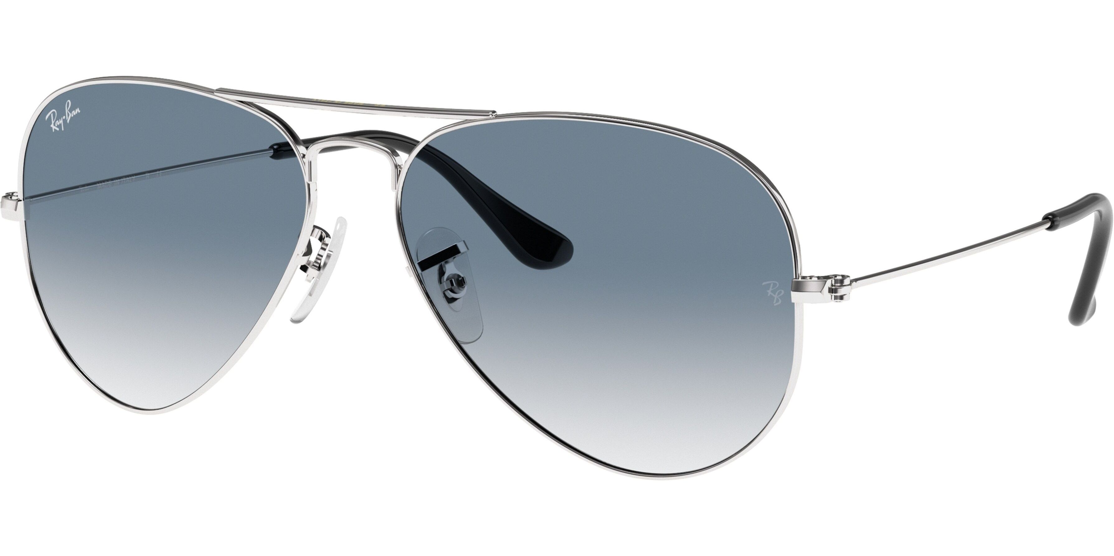 Sluneční brýle Ray-Ban® model 3025, barva obruby stříbrná lesk, čočka modrá gradál, kód barevné varianty 0033F. 